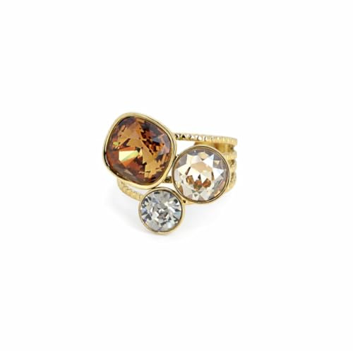 SAPHY Bague femme Cristaux Autrichiens Ambre- Acier inoxydable doré - Ajustable - Écrin cadeau - Idée Cadeau Femme