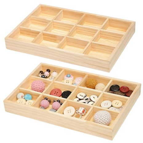 Junhonze 2 StüCk Aufbewahrungsbox Holz - Setzkasten - Sammlervitrine | Setzkasten Holz, 12 FäCher Vitrine,Zur Aufbewahrung Von Kleinigkeiten, Schmuck Und Accessoires