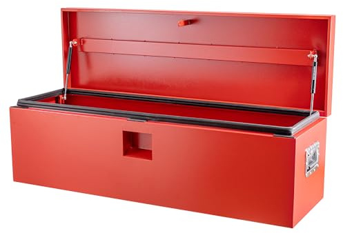CuteHairy Heavy Duty Steel Truck Bed Toolbox with Lock & Dual Lids – Waterproof Storage Organiser Chest for Pickup, Truck, Motorhome & Trailer – Red