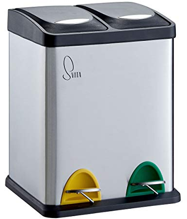 SVITA TC2X8 Mülleimer 16 Liter 2x8L doppelt Abfalleimer kompakt 2er-Mülleimer Kücheneimer Mülltrennung Treteimer Silber