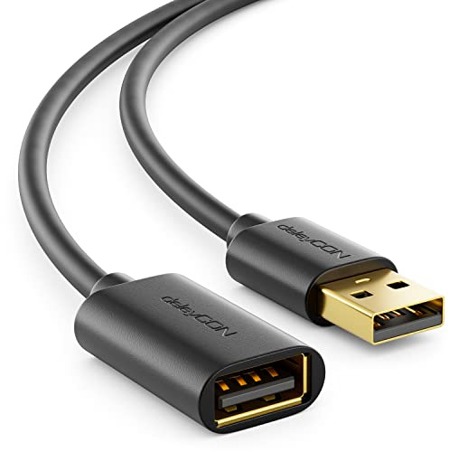 deleyCON 3,0m Cable USB 2.0 de Alta Velocidad Cable Alargador Enchufe USB A a Toma USB A - Negro