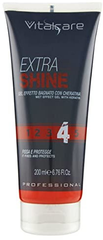 Vitalcare | Extra Shine - Gel con Effetto Bagnato, Gel con Fissaggio Forte, Fissa e Definisce i Capelli, Gel Uomo con Cheratina, non Lascia Residui, 200 ml