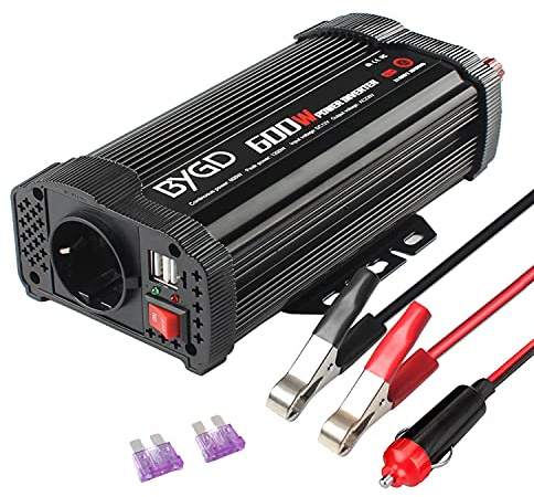 BYGD 600W Inverter Potenza, Invertitore Potenza Auto 12V a 230V USB 1 Prese AC, Convertitore Potenza per Auto/Camper/Barca a Onda Sinusoidale Invertitore di Tensione Modificata
