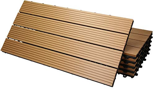 ECD Germany Dalles Terrasse Clipsables WPC 60x30 cm/18 pièces=3m² Teck Strié Aspect Bois Panneaux avec Système à Clic et Drainage Revêtement de Sol Carrelage Lames Patio Jardin Extérieur