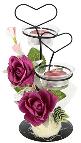 Dekorerad värmeljushållare av metall med glasinsats värmeljus hjärta och konstgjorda blommor ljushållare ljushållare bordsdekoration ljus påsk mors dag alla hjärtans dag bröllop dekoration vindljus