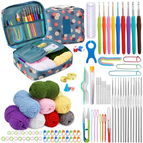 Qzma 103 Pcs Crochet Kit, Crochet Kits for Beginners Adults, Crochet Kits with Storage Bag, Included Crochet Hooks Yarns Accessories