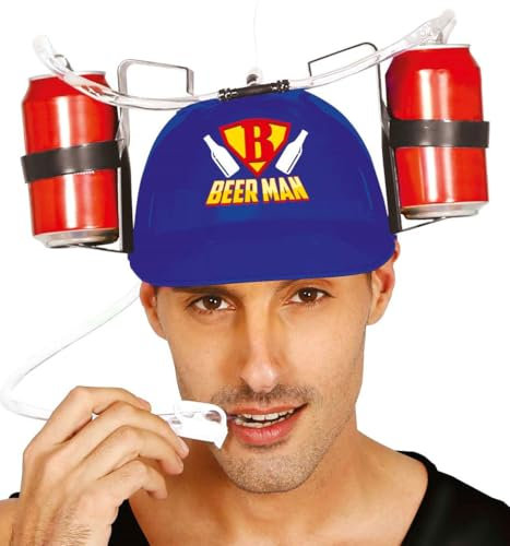 FIESTAS GUIRCA | Beer Man Drink Helmet (One Size) - Party Accessory for Stag Parties and Beer Celebrations - Ideal for Unisex Adults at Drinking Parties - Blue