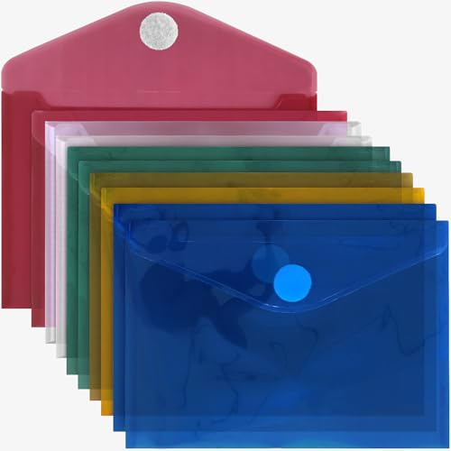 ACROPAQ Pochettes de Documents - Restez Organisé avec 10 x Pochettes de Documents A6 - Scratch Sécurisée - Pochette De Rangement - Couleurs Assorties