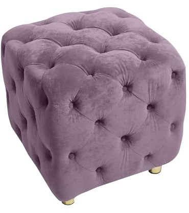 ELEMENT ACE Modern Velvet Ottoman Stylish Cube Design Soft Foot Stool and Side Table Concealed Storage Comfortable Seat for Living Room, Bedroom, and Entrance Purple