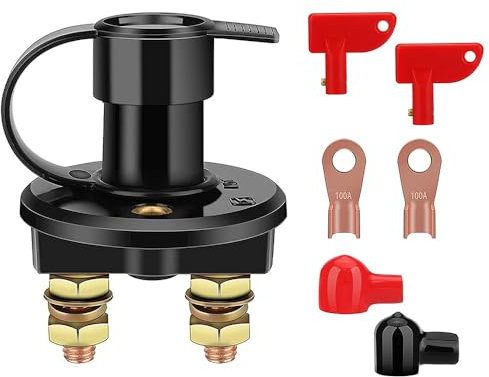 yotutun Batteriehauptschalter 12V/24V, Batterie Trennschalter Hauptschalter, Schnelles Ausschalten Trennschalter, Reines Kupfer Batterieschalter mit Abnehmbaren Schlüsseln für Fahrzeug Boot Kfz Auto