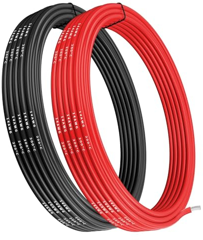 Gruiqrd 14 Gauge silicone Wire, 14AWG Electrical Cable 5M [2.5m Black and 2.5m Red], Flexible 400 Strands 0.08 mm of Tinned Copper High Temperature Wire for RC Car, Marine, Airplane Battery, etc