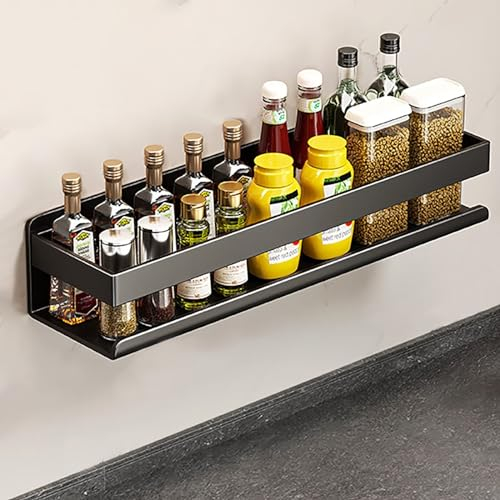 COITROZR Gewürzregal Spice Rack, Gewürzregal Wand, Rostfrei Gewürz Organizer - Gewürzständer ohne Bohren, Großes Fassungsvermögen Gewürzdosen Küchenregal Hängendl,60cm Schwarz