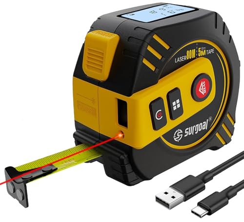 2-in-1 Laser Tape Measure 262ft – Digital Measuring Tape with LCD Display, Rechargeable Measuring Tape with Laser for Woodworking and DIY, Pythagorean, Area, Volume, Ft/Ft+in/in/M Unit Magnetic Hook