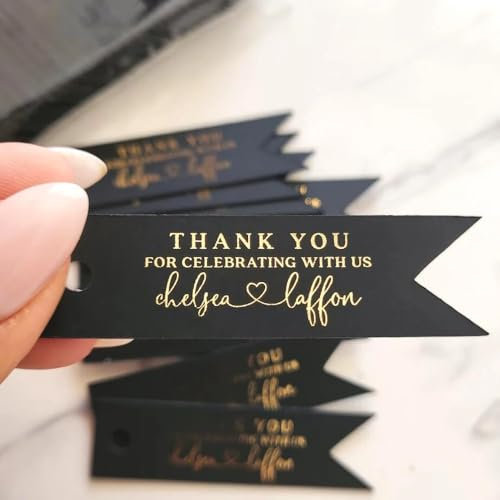 Personalisierte Hochzeits-Geschenkanhänger, individuelle Hochzeitsetiketten, goldene Namensschilder, schwarz-goldfarbene Folie, Dankeschön-Etiketten, personalisiertes Hochzeitsetikett, vorgestanztes