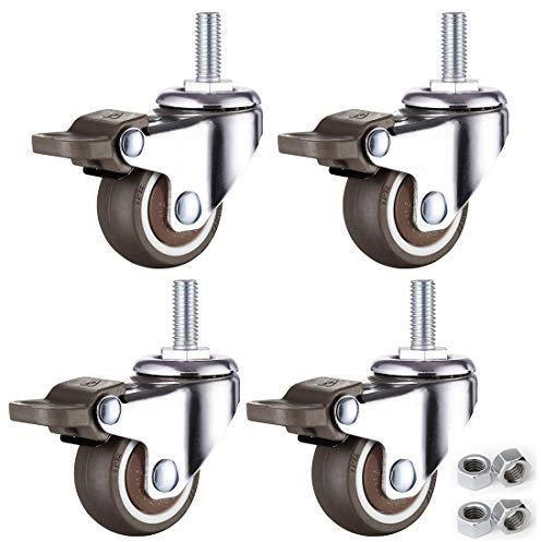 Lenkrollen-Set mit 4 Stielrollen, TPE-Gummi-Lenkrolle, 360°-Lenkrolle, Trolley-Lenkrollen, mit Gewindeschaft, kleine Möbelrollen, geräuschlos (Bremse3