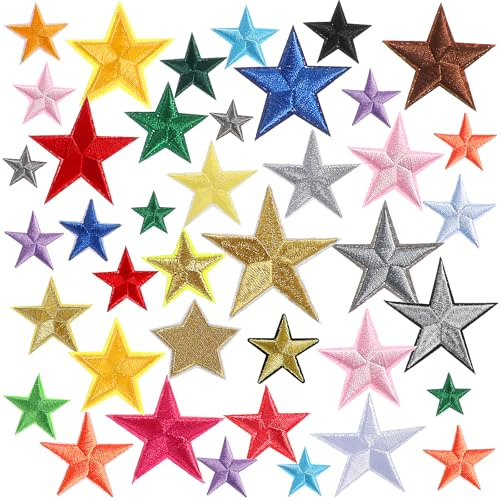 40PCS Star Iron On Patches, Star Patches Embroidered Iron On Patch Applique Stars Sew on Patch for Clothing, Jeans, Jackets, Caps, Dress, Bag, Backpacks Repair