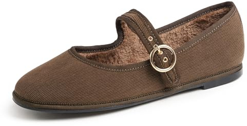 Feversole Women's Soft Breathable Mary Jane ，Mujer Zapatillas Merceditas Mary Jane de Pana Broncecon Hebilla Redonda Forro de Piel 39 EU