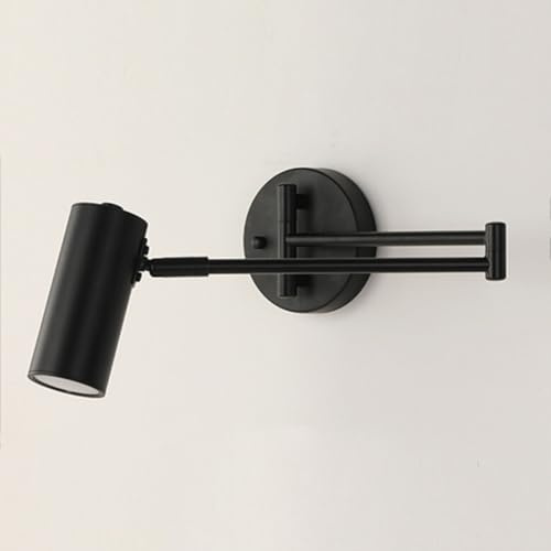 Aiwen Swing Arm Wall Sconces, Modern Black Wall Mounted Reading Light Fixture, Neutral White 4200K, Rotatable Wall Lights Folding Telescopic, Vintage Wall Lamp for Bedroom Study Room