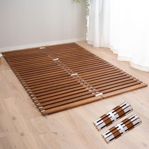 EMOOR Letto a Doghe Arrotolabile in Legno OSMOS 140 x 200 cm per Materasso Futon Giapponese (Marrone), Paulownia Materassino Minimalista Tatami Traspirante per Dormire sul Pavimento