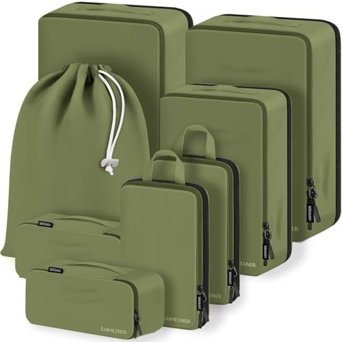 Cubi di Imballaggio a Compressione, Lumesner Set da 8 Cubi di Imballaggio Essenziali da Viaggio per Valigie a Mano, Set di Borse Organizzatore per Valigie a Compressione & Cubi da Viaggio (8 pezzi