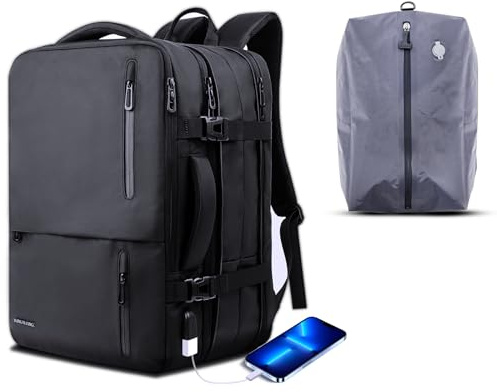 KINGSLONG Handbagage reseryggsäck 35–40 l laptop ryggsäck 19 tum utbyggbar vattenavvisande business travel daypack med USB-laddningsport och 20 l vakuumväska flyg godkänd kabinryggsäck