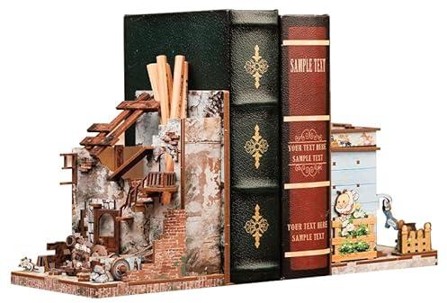 CUTEBEE Book Nook Kit - DIY Weihnachten Buchstützen,Miniatur Buchstütze,Bücherregal Dekoration Diorama Modellbausatz Erwachsene zu Bauen 2 Stück (Love and Peace)