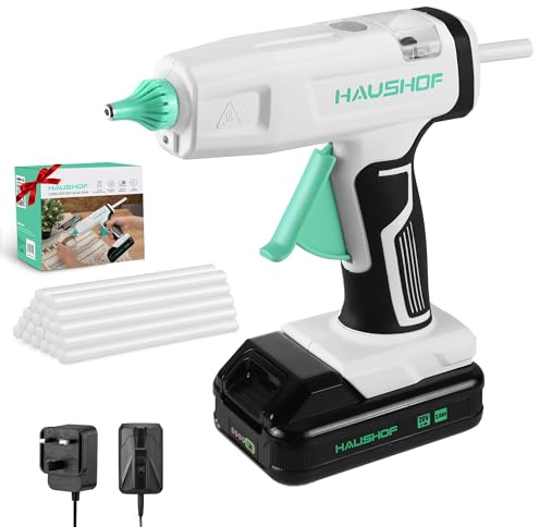 HAUSHOF 20 V Cordless Glue Gun, Rechargeable Hot Glue Gun with 20 pcs Full Size Glue Sticks(11x150 mm)，Fast Preheating Battery Powered Hot Melt Glue Guns for DIY Crafts, Art, Home Repairs