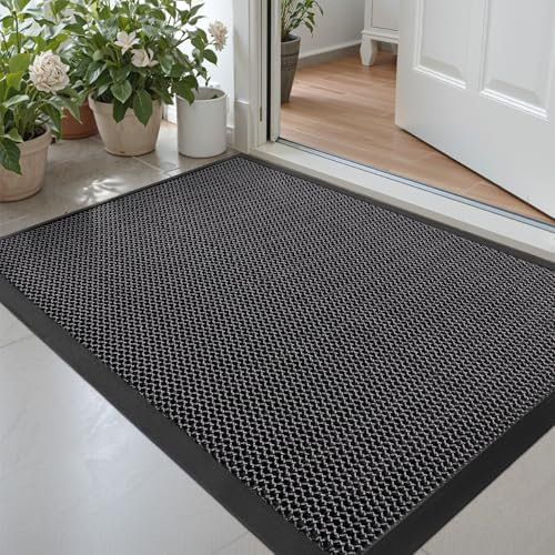 DEXI Felpudo Entrada Casa 43 x 76 cm, Alfombra Antideslizante, Absorbe Suciedad y Humedad, Fácil de Limpiar, Impermeable Alfombrillas para Puerta de Interior y Exterior, Balcón,Jardín, Gris Oscuro