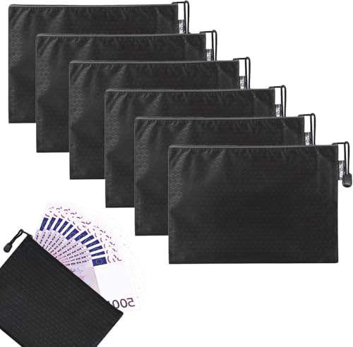 Srvauyea 6 Stück Geldtaschen Banktasche, 24 x 18 cm Oxford Zip Beutel Dokumententasche, Wasserfeste Geldbeutel mit Reißverschluss, Feuersichere Aufbewahrungsbeutel für Haushalt, Business, Schule