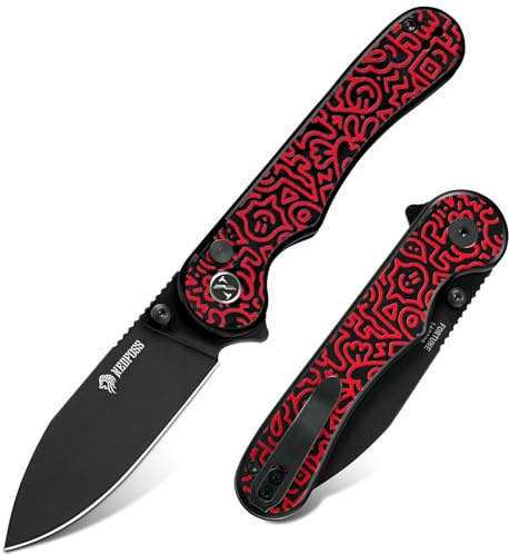 NedFoss FORTUNE Klappmesser, 14C28N Stahl Taschenmesser mit Button-Lock | 7.5CM Einhandmesser mit Aluminium-Griff, Outdoor Messer mit Gürtelclip, Survival Messer für den Alltag, Sammlung & Geschenk