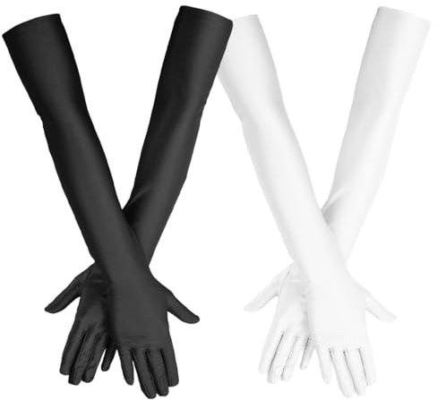 Handschuhe Lang, 2 Paar Handschuhe Elegant Damen, Satin Classic Abendhandschuhe, Women’s Gloves