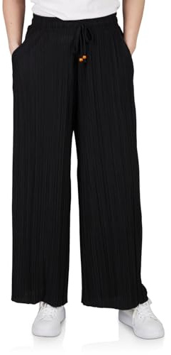 DENIMFY Palazzo Pantaloni Donna Estate 7/8 Culotte DFBrenda Vita Alta Gamba Larga Pantaloni Estivi in Tessuto Lunghezza alla Caviglia Vita Elastica con Tasche Tinta Unita Nero Verde Beige Blu S M L XL