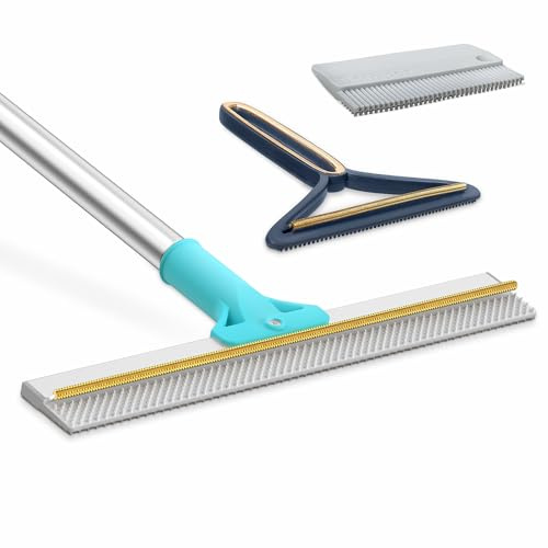 Carpet Rake for Pet Hair Removal, 54Adjustable Handle Pet Hair Removal Carpet Brush Scraper, Pet Hair Removal Broom Tool for Carpet, Reusable Dog Cat Fur Remover, Pet Fur Cleaner for Rugs, Mats