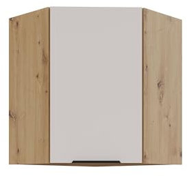 Küchen Eckhängeschrank 60x60 cm Küche Solano Kaschmir beige matt + Eiche Artisan matt Küchenzeile Küchenblock Einbauküche