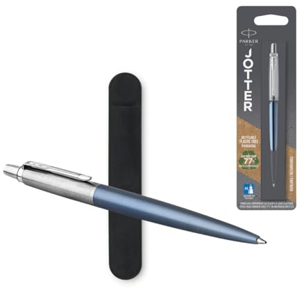 Parker Jotter Kugelschreiber, Waterloo-Blau, mittlere Spitze, blaue Tinte mit Samtetui