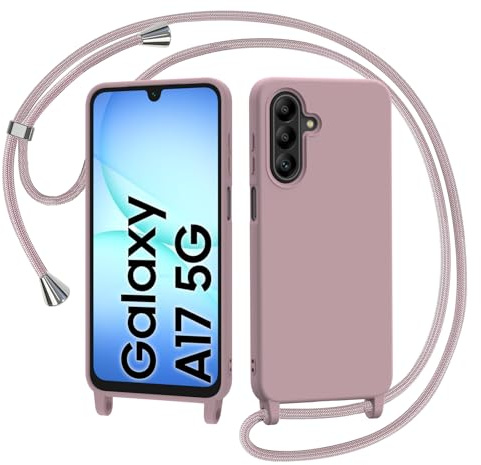 AOMYKE Handyhülle für Samsung Galaxy A17 5G Hülle mit Band, Handykette Samsung Galaxy A17 5G Hülle zum Umhängen Schutzhülle mit Kette Kordel Weich TPU Liquid Silikon Case, Pink