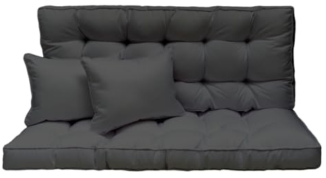 Hollywoodgunga dyna 150 x 50 cm – 3-sitsigt set: sittdyna och ryggkudde – quiltad och tjock vadderad 10 cm – kudde för trädgårdsbänk, pallbänk, balkongbänk och terrass – färg: grafit [133]
