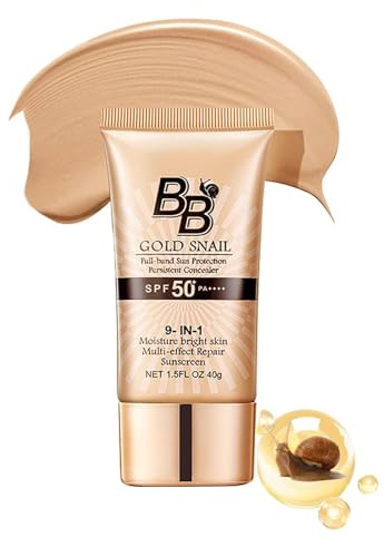 BB Cream Light SPF 50+ Gold Snail Sunscreen,Moisturizing BB CC Cream for Face,Tinted Sunscreen for Face Hydrating Gold Snail Sunscreen for All Skin Types (Natural Color)