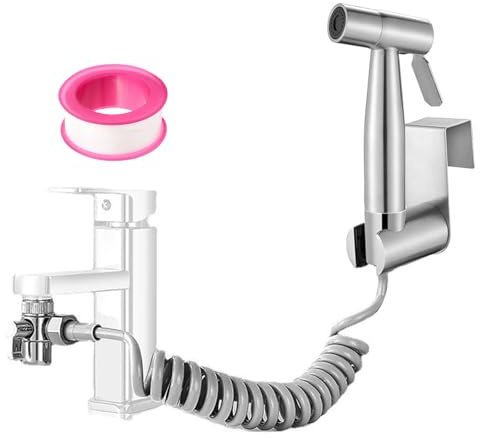 KENPOJO Kit Doccetta per Bidet Portatile, Doccino per Bidet WC in Acciaio Inossidabile con Valvola G1/2 Rubinetto Bide Tubo Estensibile 2M, Doccino per Lavandino per Pulizia Pannolini Bagno Animali