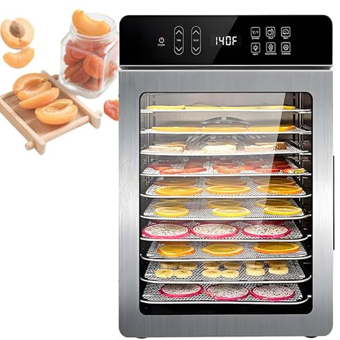 QFGain Deshidratador De Alimentos De 800 W - Preajustes Inteligentes De Un Solo Toque, Secador De Gran Capacidad con 24 Programas De Temporizador Y Control De Temperatura, para Deshidratar 10Tray