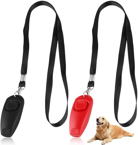 Funver 2Pcs Silbatos Antiladridos para Perros, Silbato de Alta Frecuencia con Cordón (Rojo y Negro), Silbatos Ultrasónicos Antiladridos para Adies, Recordatorio de Silbato, para Adiestramiento Canino