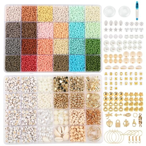 Armband Bastelset mit 24 Farben Perlen für Armbänder 3mm, Kreatives Armband Perlen Set für Armbänder selber machen, schmuck selber machen Set für Kinder und Erwachsenezum Basteln, Feiern, Verschenken.