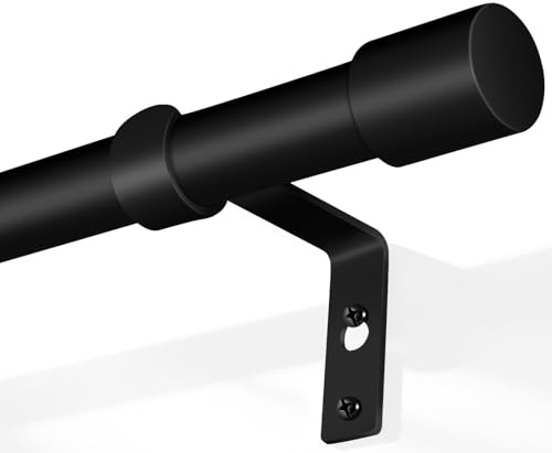 Gardinenstange Schwarz Ausziehbar 76-152cm, Metall Gardinenstange mit Halterungen und Schrauben, Industrial Vorhangstange 19mm Durchmesser Mit Endkappen für Schlafzimmer, Wohnzimmer und Küche