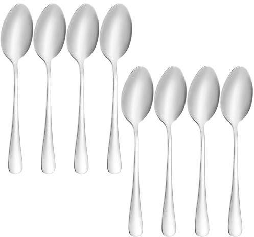 8 Pcs Dinner Spoons Set, Food Grade Stainless Steel Spoons Silverware, Durable Metal spoon, Dessert Spoon, Tablespoons for Home, Kitchen or Restaurant, Mirror Polished, Dishwasher Safe, 7.3 Inches