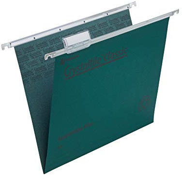 Rexel A4 Suspension Files with Tabs and Inserts for Filing Cabinets, 15 mm V base, 100 Percent Recycled Manilla, Green, Crystalfile Classic, Pack of 50, 78045