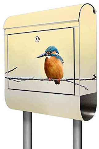 banjado® Standbriefkasten Edelstahl mit Zeitungsfach Motiv Pause/Briefkasten mit Standfuß/Edelstahl Briefkasten freistehend - A4 Einwurf inkl. 2 Schlüssel