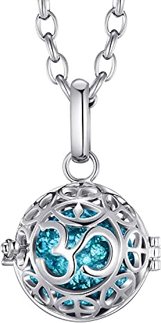 Morella Collar ángel de la Guarda de Acero Inoxidable 70 cm con Colgante Mantra Om y Bola de resonancia de circonita para Damas en Bolsa para Joyas