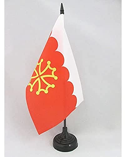 AZ FLAG Drapeau de Table Département du Gard 21x14 cm Socle Plastique | Usage intérieur Drapeau de bureau français finition cousue et bords renforcés avec mât en plastique et socle en plastique