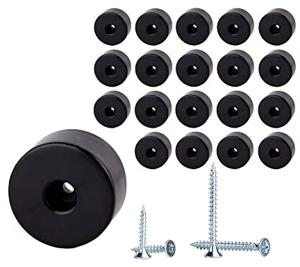Diforma (Paquet de 20 pièces) Pieds de meubles ronds, Noir, matière plastique. Vis incluses (deux tailles)