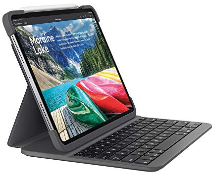 Logitech SLIM FOLIO PRO für iPad Pro 12.9 Zoll (3. Generation) Tastatur-Case mit Hintergrundbeleuchtung und Bluetooth (Modell: A1876, A1895, A1983, A2014) Grafit (Qwertz)